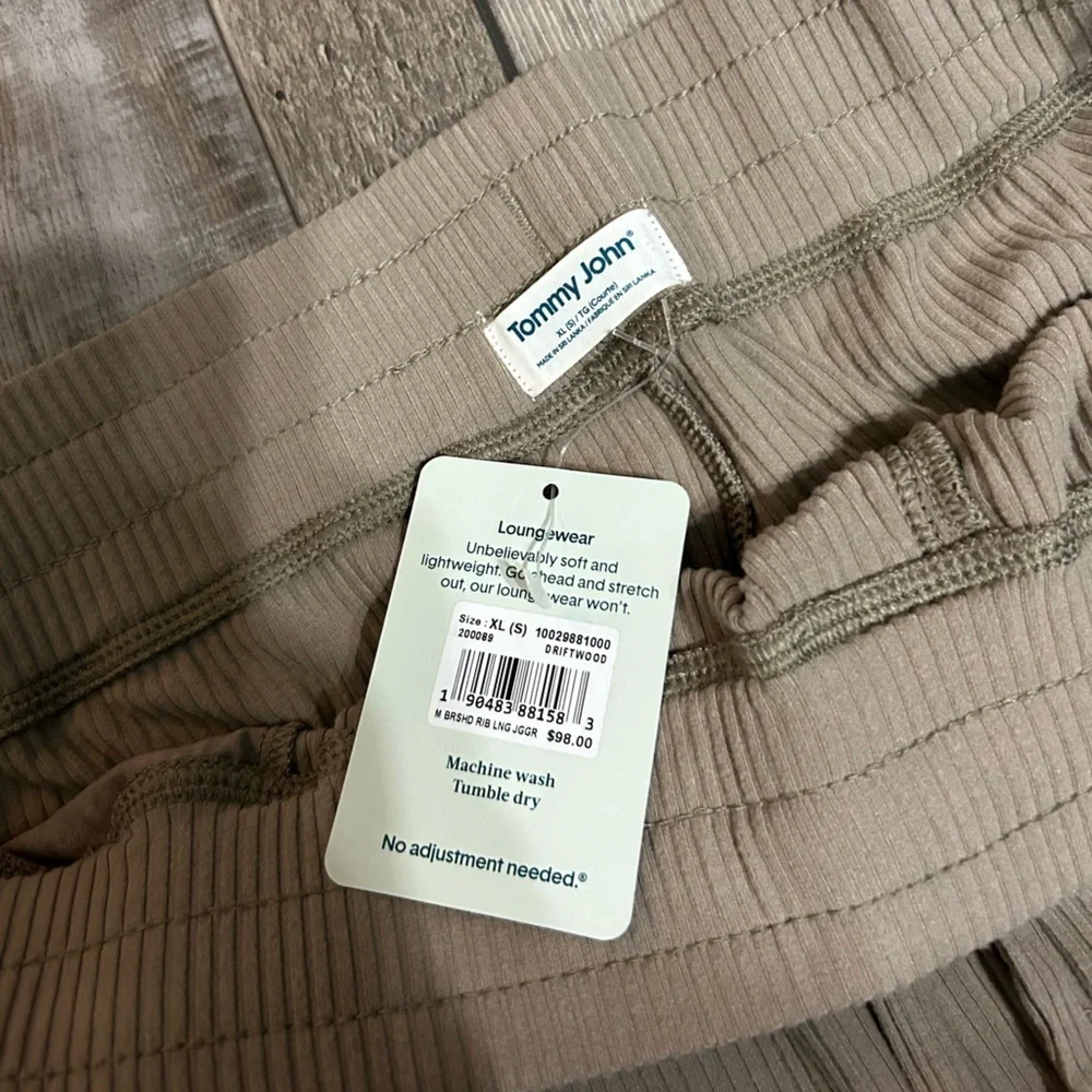 Tommy John Driftwood Drawstring Ribbed Joggers Lounge Pants Pockets NWT